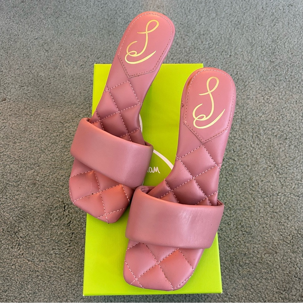 Sam Edelman Quilted Slide Sandals in Mauve Pink Women's Comfortable Kitten Heel